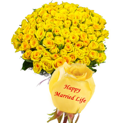 "Talking Roses (Print on Rose) (100 Yellow Roses) Happy Married Life - Click here to View more details about this Product